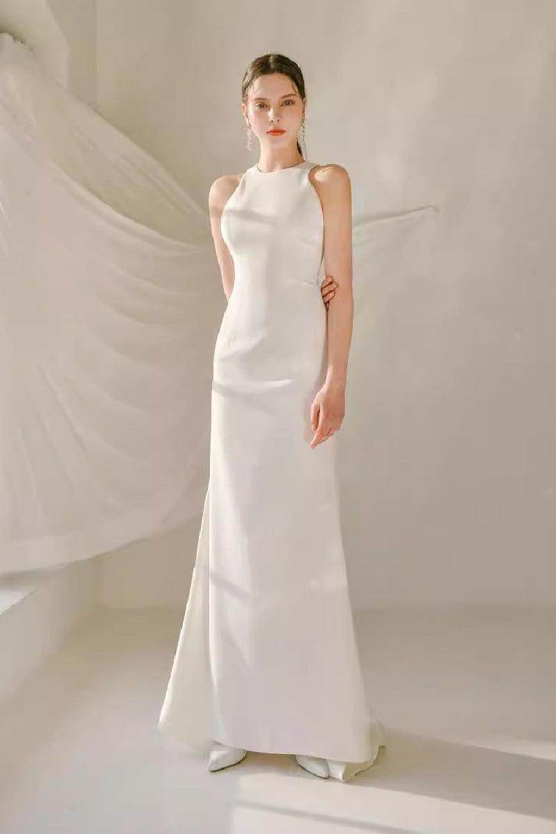 Sheath-Column Sweep-Brush Train Elastic Cloth Wedding Dress 817428862897 - COCOMELODY